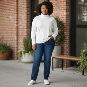 Lands End Womens XXL White Waffle Knit Funnel/Cowl Neck Long Sleeve Top Pullover